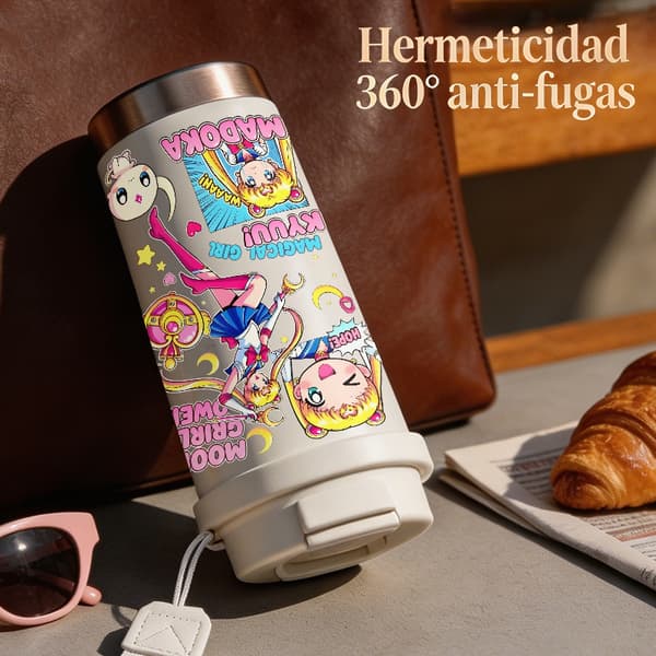 Kaffetermos 500ml Rostfritt Stål Abstrakt Design, Isolerad kaffemugg, läckagesäker resemugg med lock Black