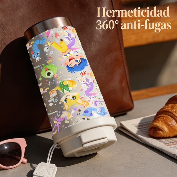 Bærbar kaffetermos 500ml i rustfritt stål med festlig design Black