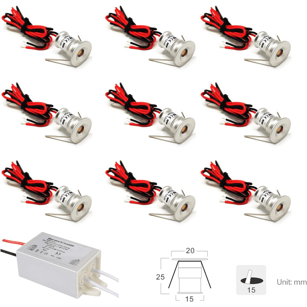 9 stk. 12V 1W Små Indbyggede LED-Forlygter til Køkken Trapper