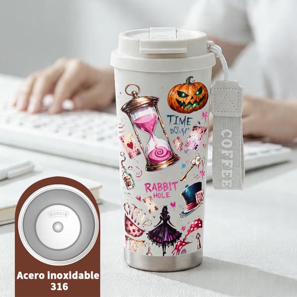 Kaffetermos 500ml Rustfritt Stål Kunstnerisk Design White
