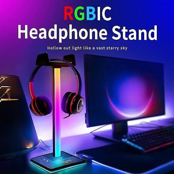 Gaming Hovedtelefoner Stativ Headset Holder Hænger USB Port Touch Control Lys, A