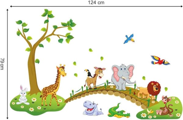 Djungeldjur Väggdekor Träd Lejon Giraff Elefant Sovrum