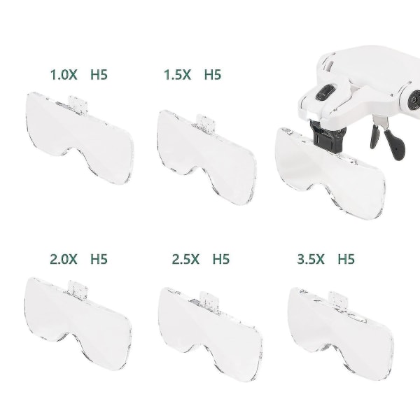 Hands Free -suurennuslasit 2 LED-valolla 5 vaihdettavaa linssiä 1.0x - 3.5x