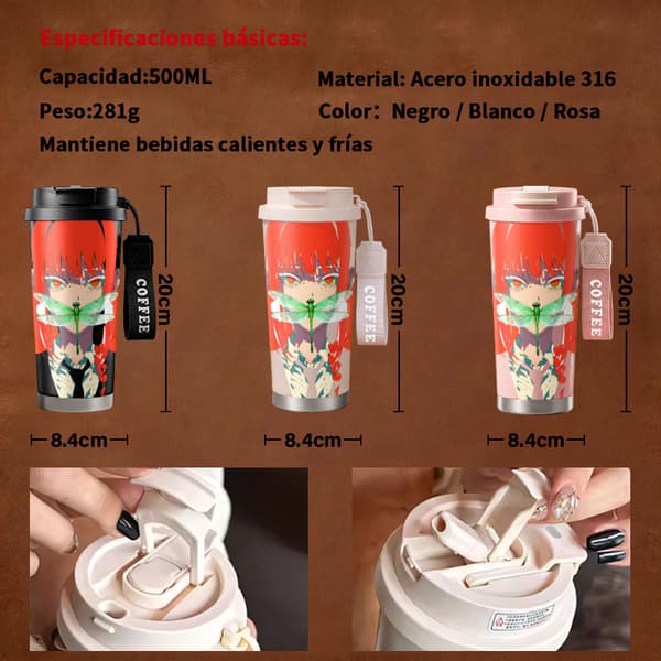 Termosmugg 500ml Rostfritt Stål Retro Design, Isolerad kaffemugg, läckagesäker resemugg med lock White