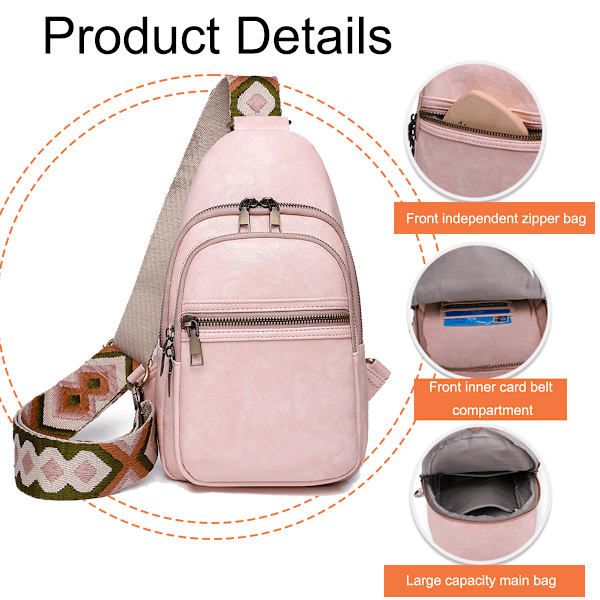 Bröstväska för kvinnor Sling Bag Liten Axelväska Dagsryggsäck Gitarrrem Plånbok PU-Läder Satchel Axelväska Stor Slingryggsäck