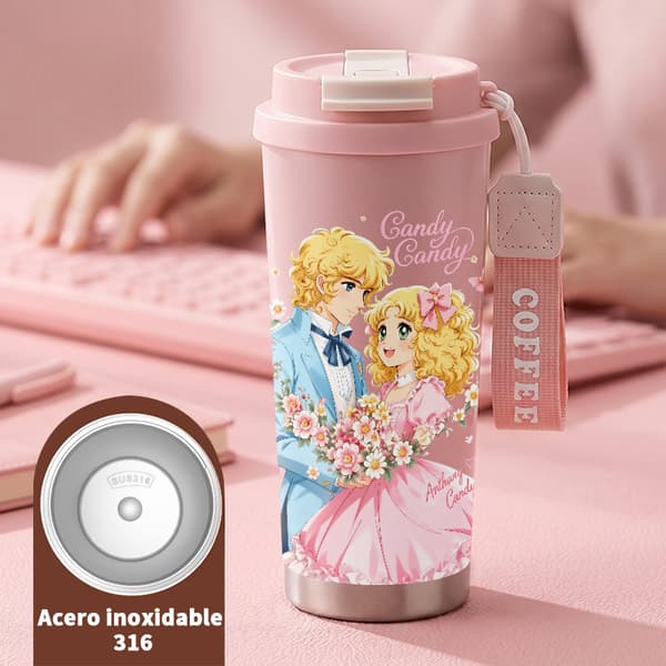 Kaffetermokande 500 ml rustfrit stål festligt design Pink
