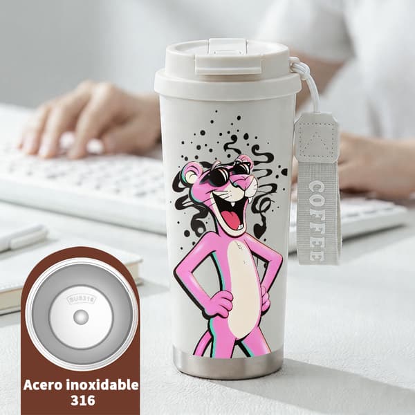 Termosmugg 500ml 316 Rostfritt Stål Trendig Design, Isolerad kaffemugg, läckagesäker resemugg med lock White