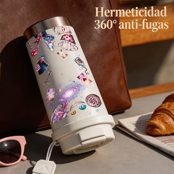 Termokaffekrus 500 ml Lækagesikkert tegneseriedesign Pink