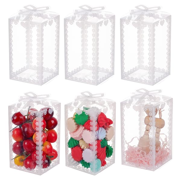 6 klara plastpresentaskar med rosetter