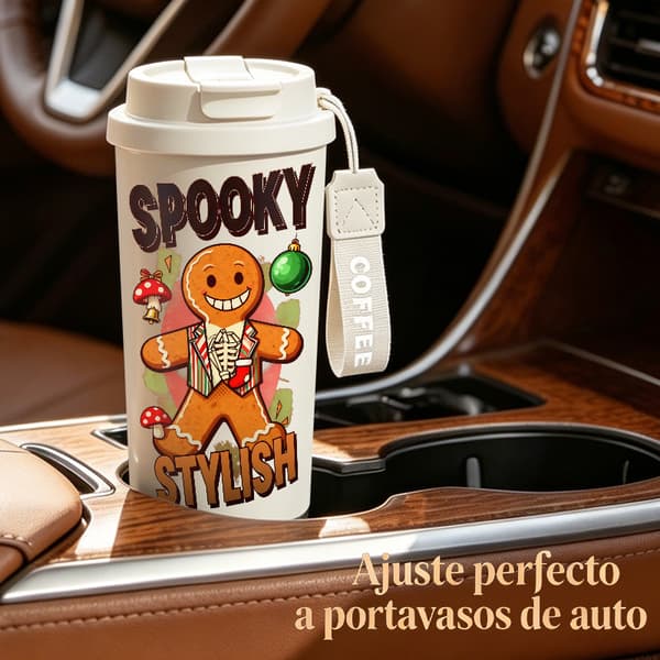 Termosmugg 500 ml rostfritt stål juldesign, isolerad kaffemugg, läckagesäker resemugg med lock White