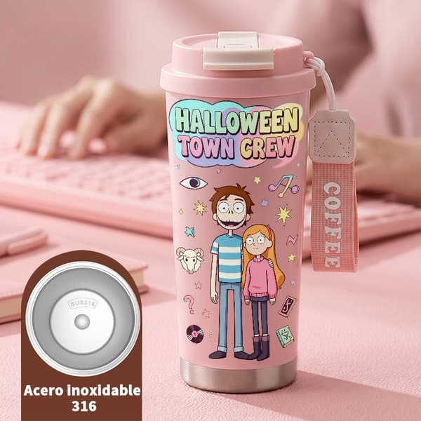 Kaffetermos 500ml Rostfritt Stål Djurdesign, Isolerad kaffemugg, läckagesäker resemugg med lock Pink