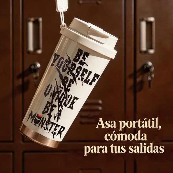 Bärbar kaffetermos 500ml rostfritt stål djurdesign, Isolerad kaffemugg, läckagesäker resemugg med lock Black