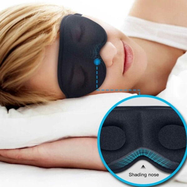 Komfortabel 3D Sovemaske med 100% Mørklægning Sort sort