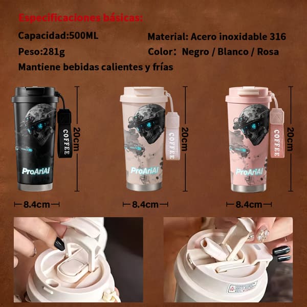 Kaffetermos 500ml 316 Rustfritt Stål Grafisk Design White