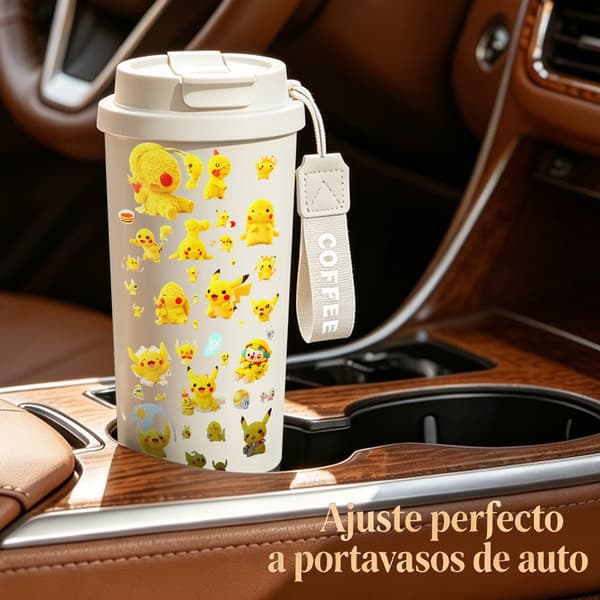 Kaffetermos 500ml Rostfritt Stål Festlig Design, Isolerad kaffemugg, läckagesäker resemugg med lock Black