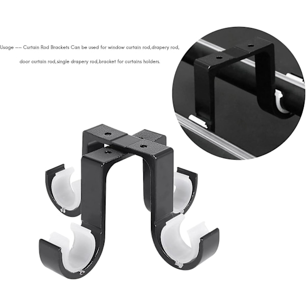 2 st Serie Dubbla Gardinstångsfästen Svart Aluminiumlegering Takfäste