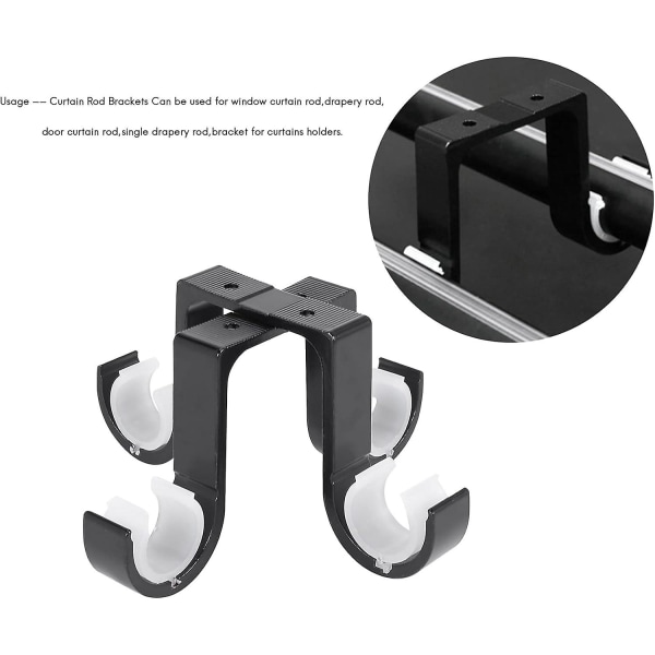 2 stk. Serie Dobbel Gardinstang Braketter Svart Aluminiumlegering Takmontert Brakett