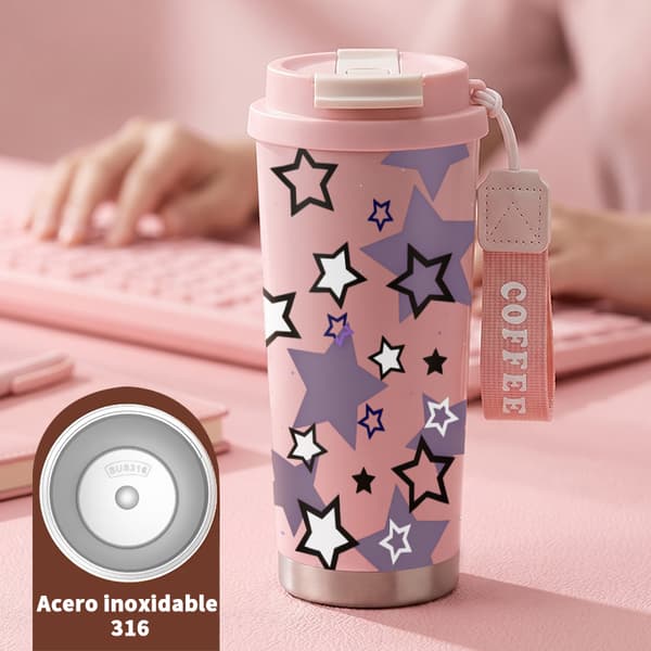 Kaffetermokande 500 ml rustfrit stål grafisk design Pink