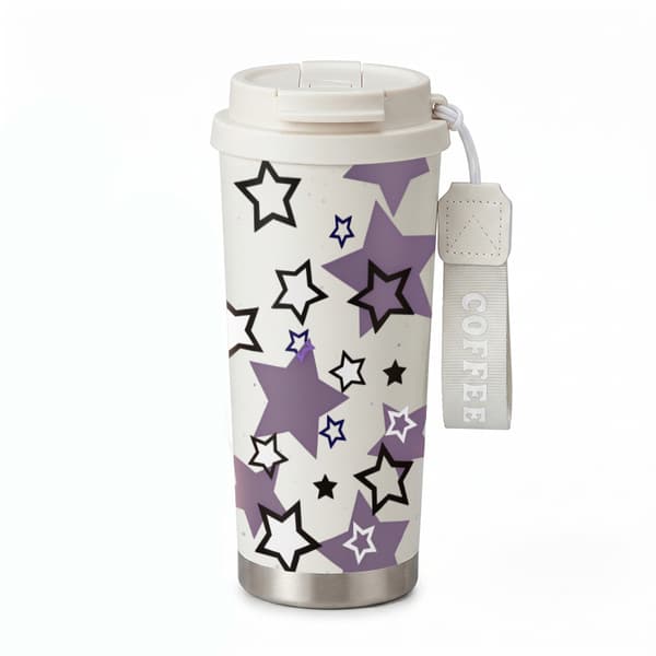 Kaffetermos 500ml Rustfritt Stål Grafisk Design White