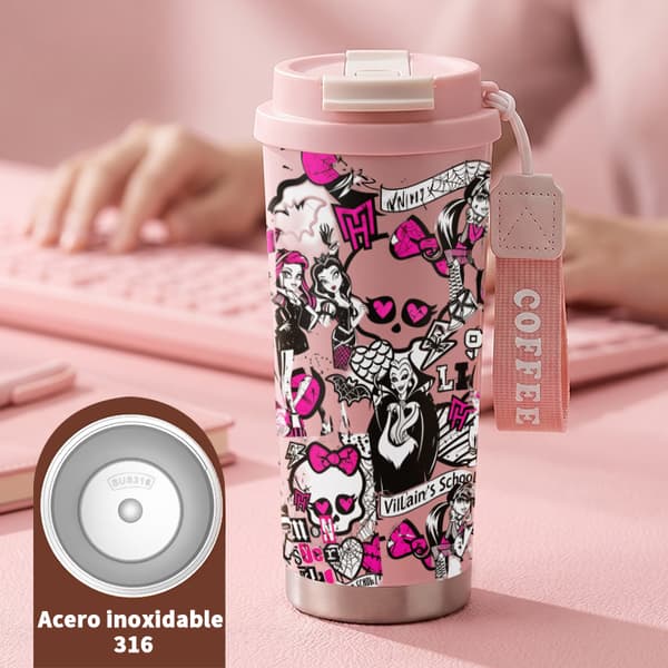 Termosmugg 500ml Rostfritt Stål Anime Design, Isolerad kaffemugg, läckagesäker resemugg med lock Pink