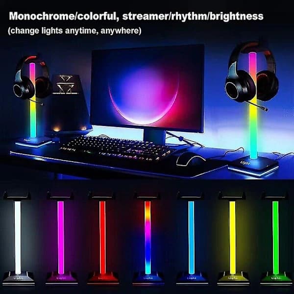 Gaming Hovedtelefoner Stativ Headset Holder Hænger USB Port Touch Control Lys, A