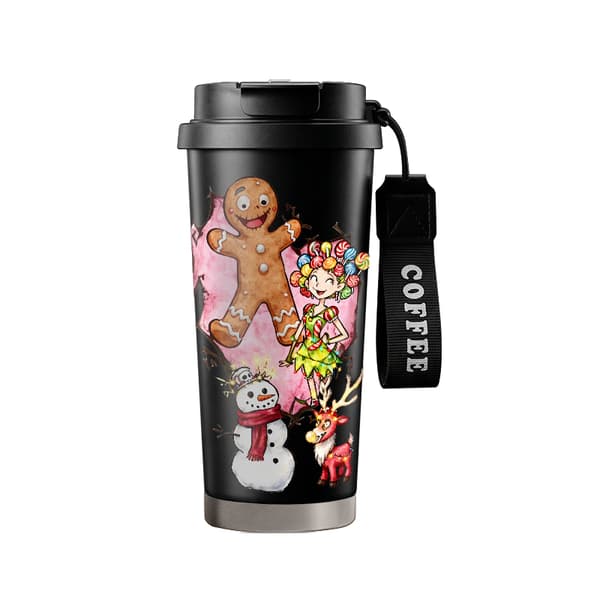 Kaffetermos 500ml Rustfritt Stål Juledesign Black