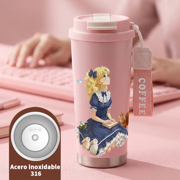Kaffetermokande 500ml 316 Rustfrit Stål Dyreprint Design Pink