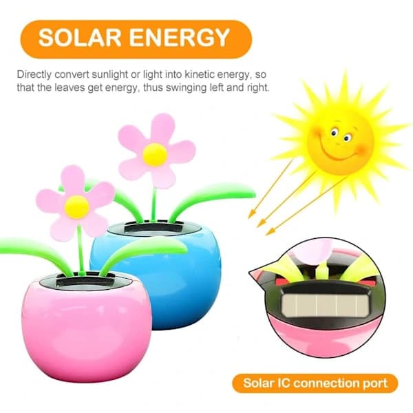 2 stk. Solcelledansende Blomster, Bobble Head Bilpynt, Solcellebilleker, Bilborddekorasjon, A