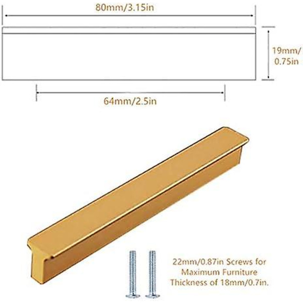 Sæt med 8 moderne, kraftige, firkantede skuffehåndtag til køkken, badeværelse og skab (64 mm centerhul)
