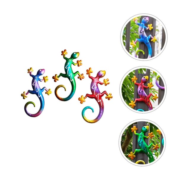 3-delt veggdekorasjon med øgle/gekko