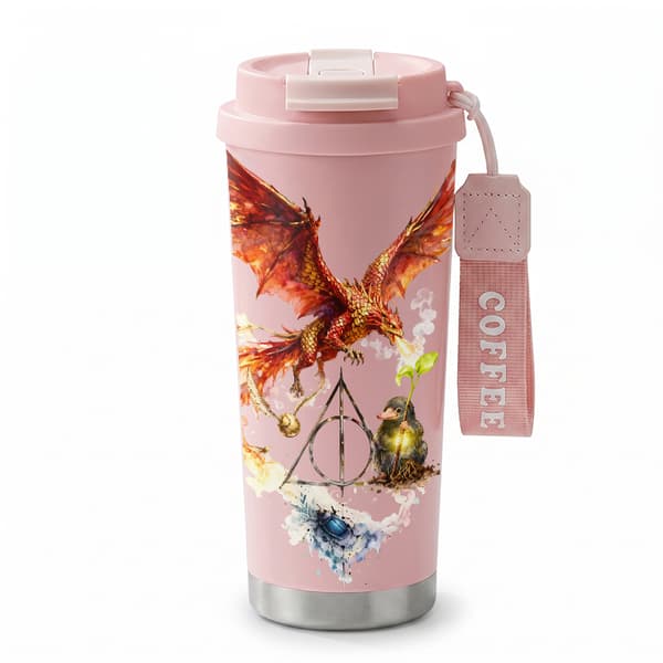 Termisk kaffekopp 500ml rustfritt stål med dyreprintdesign Pink