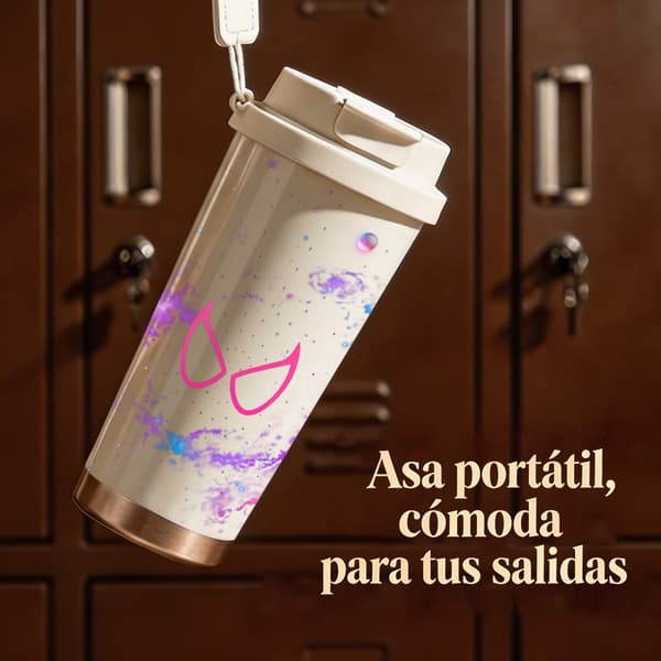 Kaffetermos 500ml Rostfritt Stål Anime Design, Isolerad kaffemugg, läckagesäker resemugg med lock White