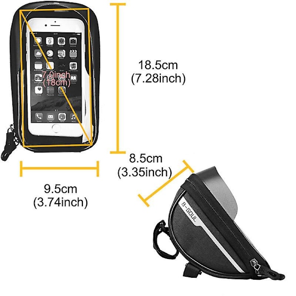 Cykeltelefonpose Rammepose, Vandtæt Cykeltelefonholder MTB Rammepose Styrtaske Touchskærm til Smartphone Under 6,5 Tommer (Sort), Fontainebl