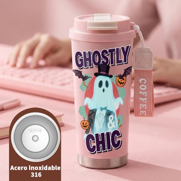 Termosmugg 500ml Rostfritt Stål Anime Design, Isolerad kaffemugg, läckagesäker resemugg med lock Pink
