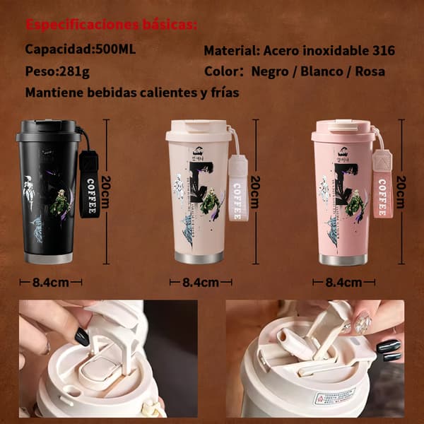 Termoskaffeemugg 500ml Rostfritt Stål Halloween Design, Isolerad kaffemugg, läckagesäker resemugg med lock White