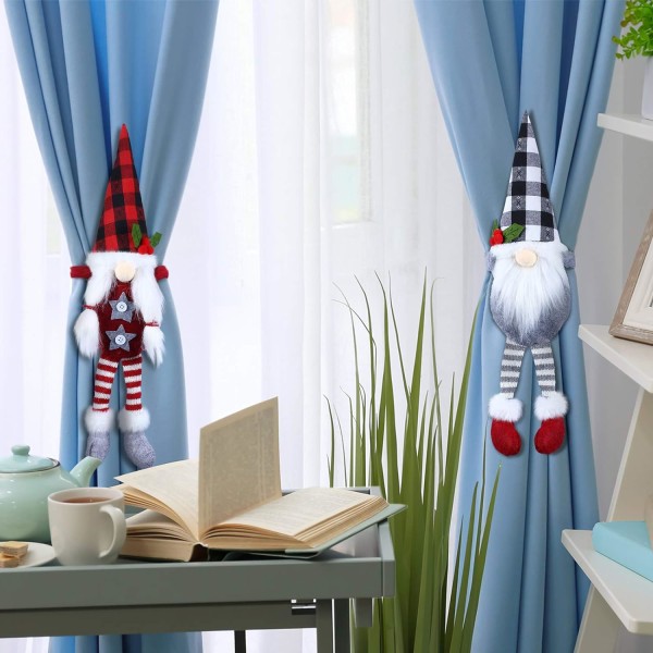 2 st julgardinband med tomtepar, herr och fru tomte