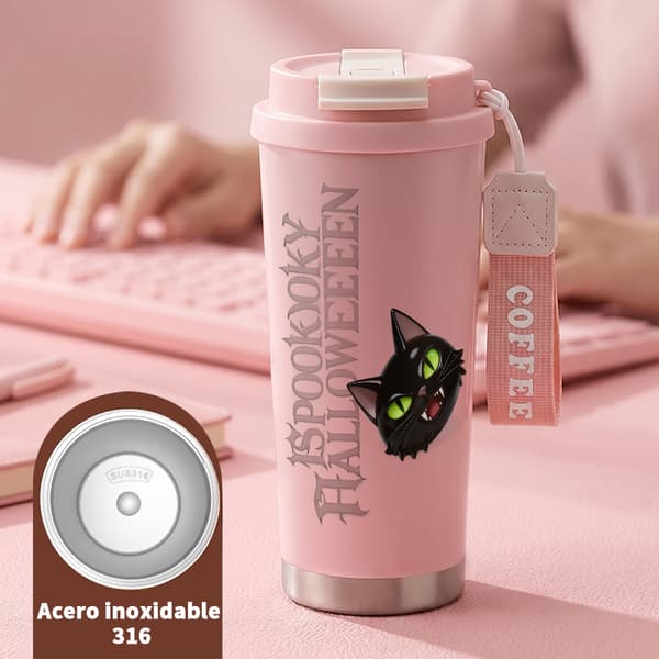 Kaffetermokande 500ml Rustfrit Stål Blomsterdesign Pink