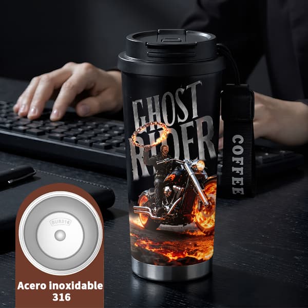 Termokaffekrus 500ml 316 Rustfrit Stål Grafisk Design Black