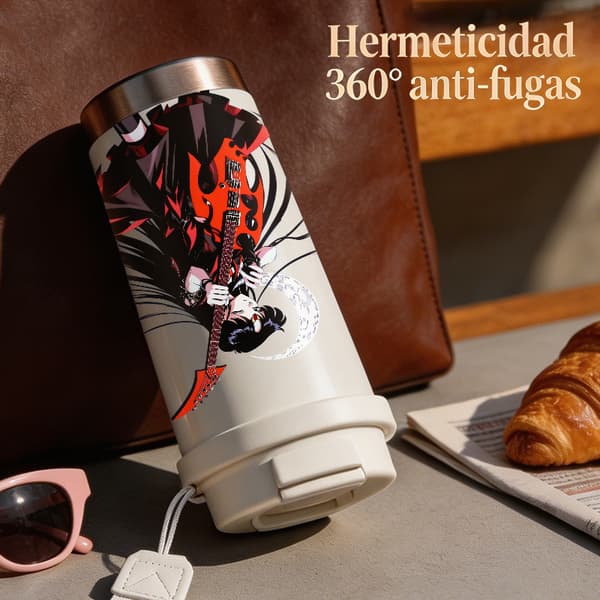 Kaffetermos 500ml Rostfritt Stål Grafisk Design, Isolerad kaffemugg, läckagesäker resemugg med lock White