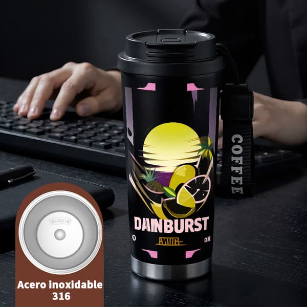 Termisk kaffekopp 500ml 316 rustfritt stål tegneseriedesign Black