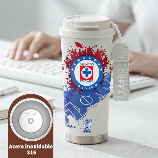 Kaffetermos 500ml Rustfritt Stål Grafisk Design White