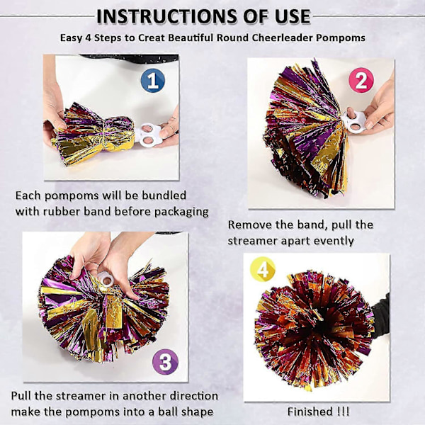 12 kpl Cheerleading Pom Pomit Lapsille, Metallinhohtoiset Folio Muovirenkaat Cheer Pom Pomit Pojille Large Red Gold