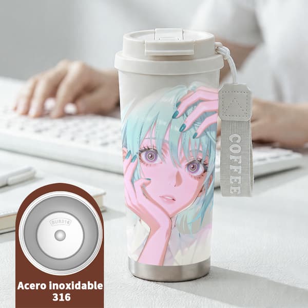 Kaffetermos 500ml Rostfritt Stål Trendig Design, Isolerad kaffemugg, läckagesäker resemugg med lock White