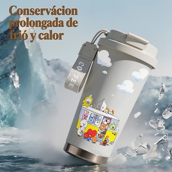 Termosmugg 500 ml rostfritt stål juldesign, isolerad kaffemugg, läckagesäker resemugg med lock White