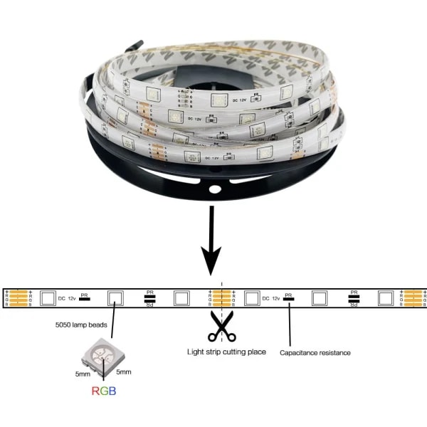 5 Meter - LED-Strip Lys med RGB / Lyslenke / LED-list multifarge