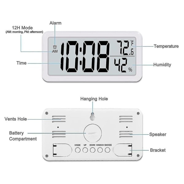 2x Digital vekkerklokke, bordklokke, batteridrevet LCD elektronisk klokke Dekorasjoner for soveromssett