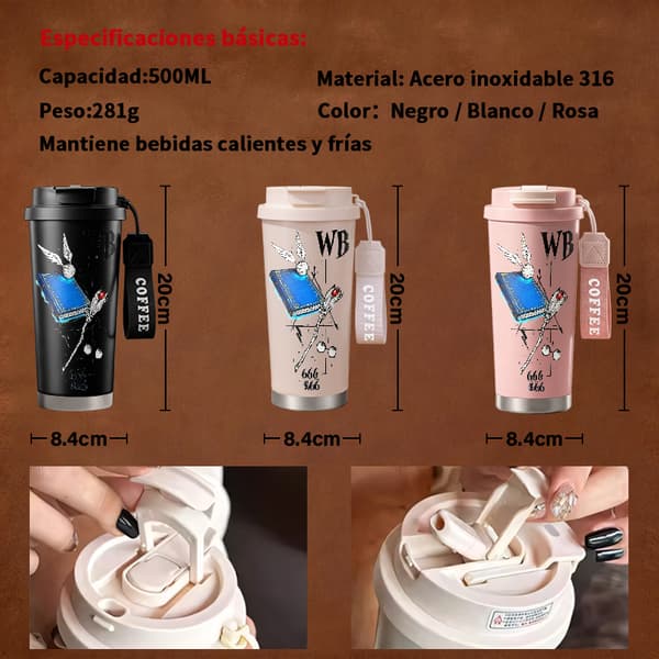 Bærbar kaffetermos 500ml Geometrisk design Pink