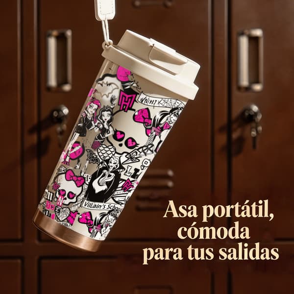 Termosmugg 500ml Rostfritt Stål Anime Design, Isolerad kaffemugg, läckagesäker resemugg med lock Black