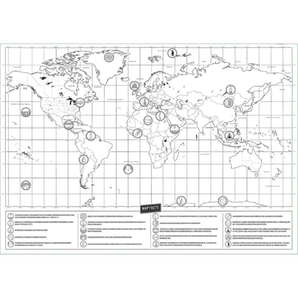 Raaputuskartta / Scratch Map / Maailmankartta - 42 x 30 cm Musta