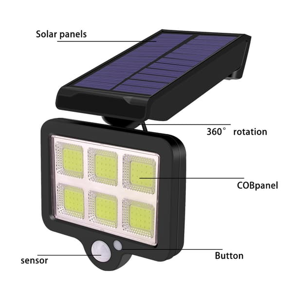 1 stk COB Solcelle Fjernkontroll Vegglampe 96LED Solcelle Gate